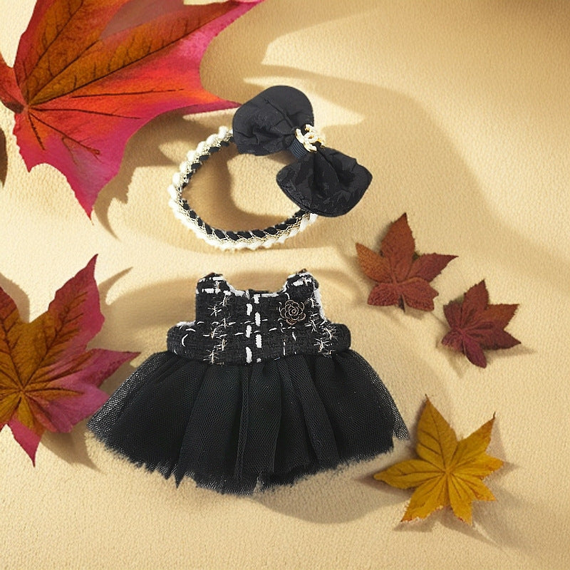 Black Sleeveless Dress with Tulle Hem & Logo Bow for 17cm Dolls