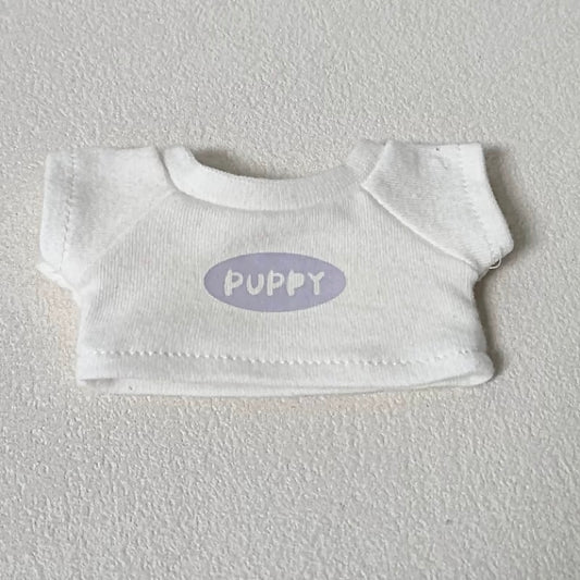 White Square-Neck T-Shirt with Puppy Print | 17cm Doll Casual Top