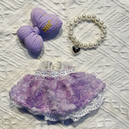 Fairy Doll Dress with Mesh Skirt & Necklace | Handmade 17cm Outfit