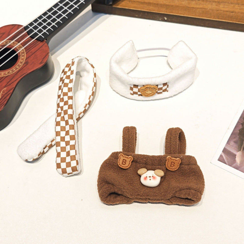 Fuzzy Bear Doll Outfit with Headband & Scarf – Handmade Clothes