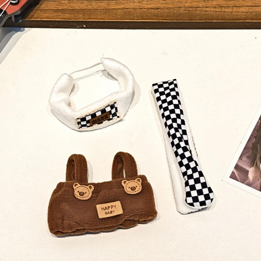 Fuzzy Bear Doll Outfit with Headband & Scarf – Handmade Clothes