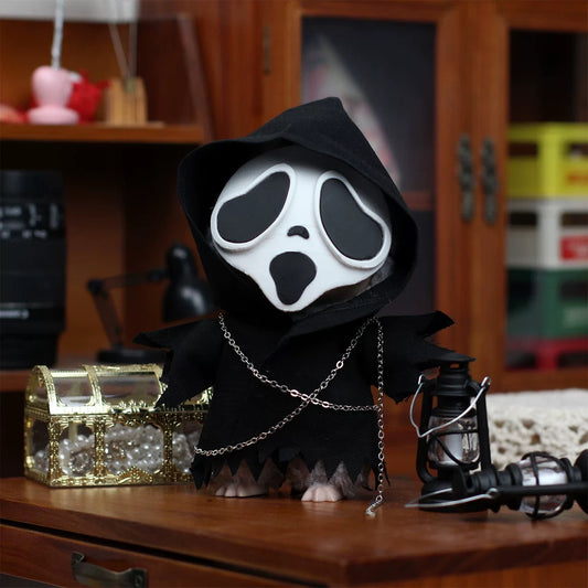Halloween Skeleton Outfit for Dolls– Black Coat & Skull Mask with Chain (17cm Dolls)