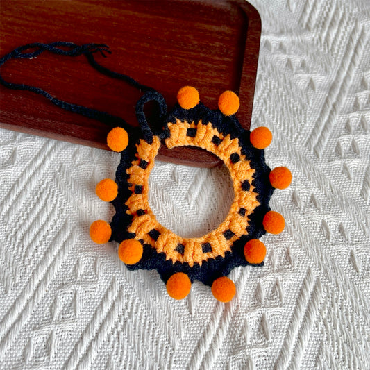 Halloween Black Collar with Orange Pom-Poms – Adjustable Doll Scarf