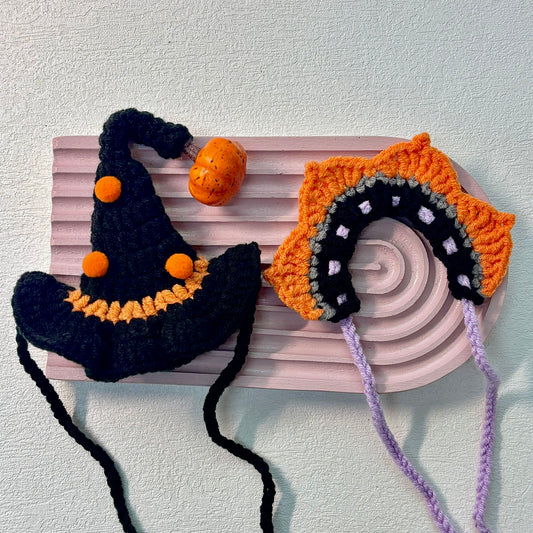 Halloween Pumpkin Hat with Petal Collar – Fits 10–17cm Dolls (2 pieces)