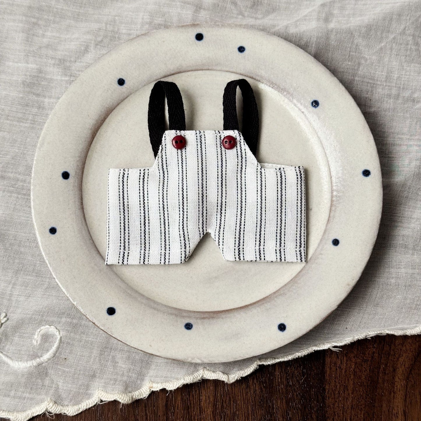 Striped Doll Overalls – White Black Gray Blue | Adjustable Fit for 17cm Dolls