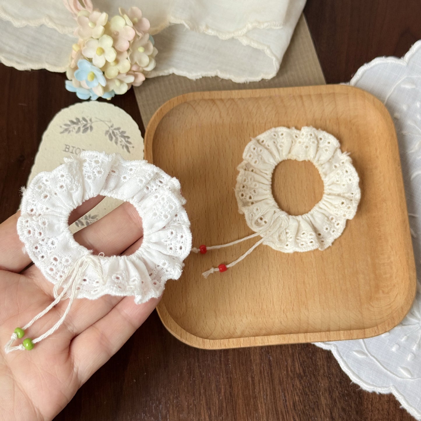 Lace Ruffle Collar or Skirt – White & Beige | Multi-Way Doll Accessory