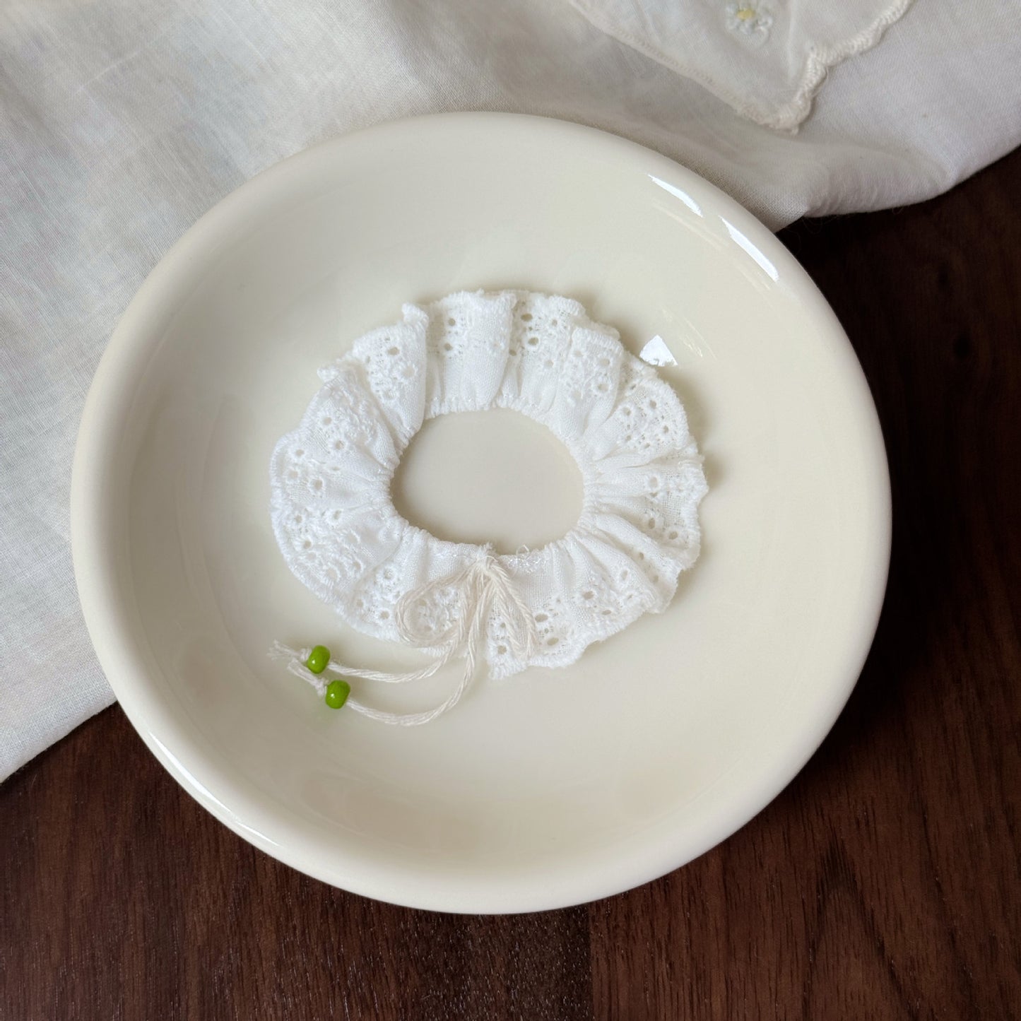 Lace Ruffle Collar or Skirt – White & Beige | Multi-Way Doll Accessory