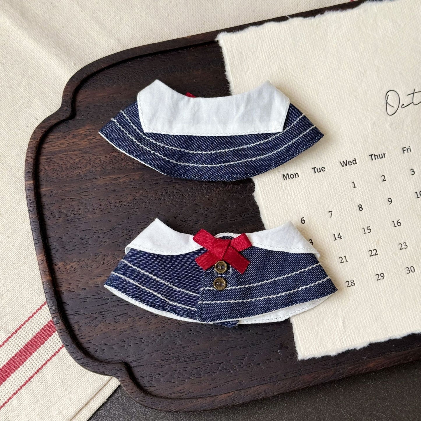 Sailor Doll Collar with Red Bow – Nautical Style for 17cm Dolls