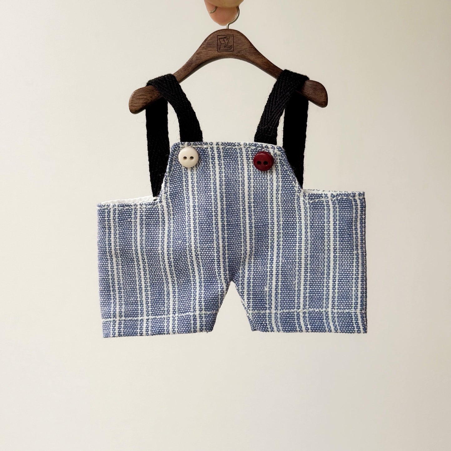 Striped Doll Overalls – White Black Gray Blue | Adjustable Fit for 17cm Dolls