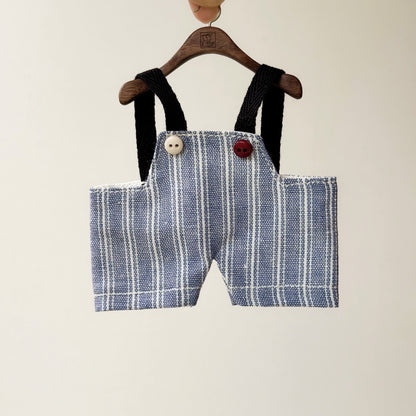 Striped Doll Overalls – White Black Gray Blue | Adjustable Fit for 17cm Dolls