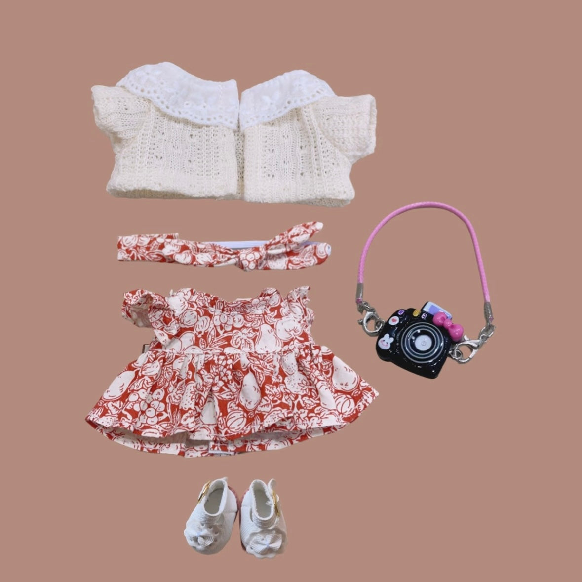 Retro Fruit Print Dress Set | 17cm Dolls