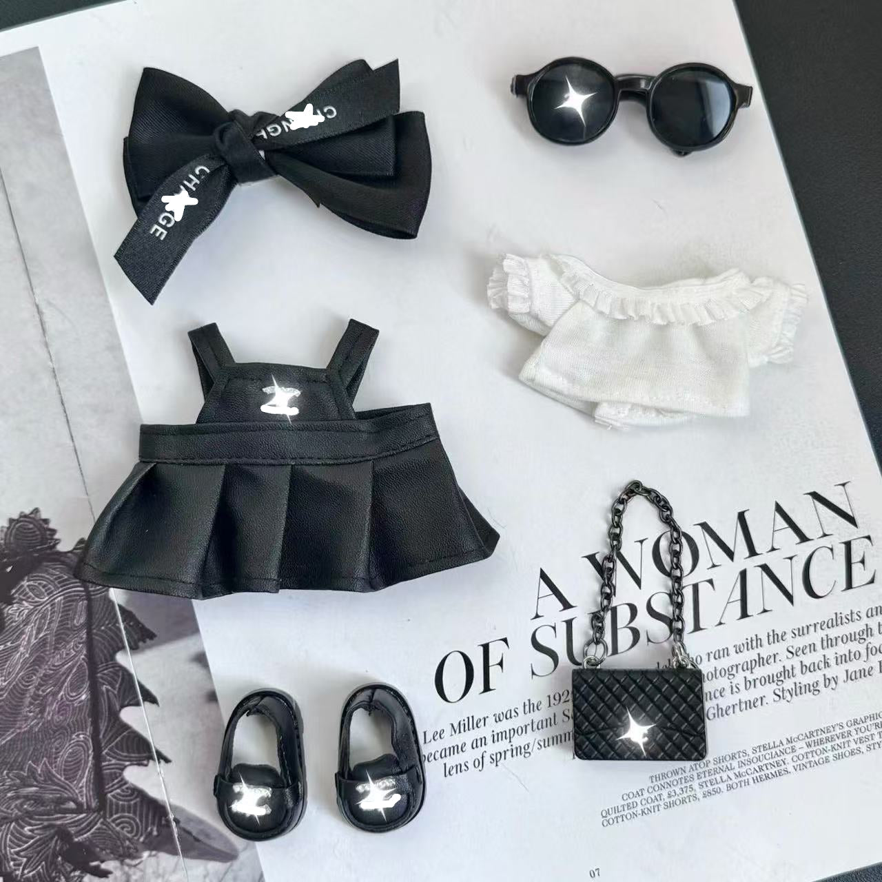 Classic Black Doll Outfit Set – Chic 6-Piece Handmade Clothes