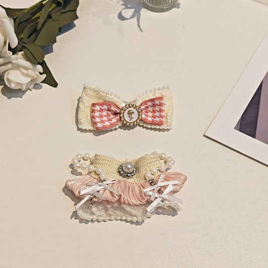 Pink Houndstooth Doll Outfit with Bow Headband – Sweet Handmade Clothes