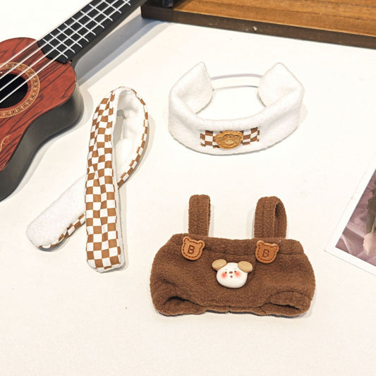 Fuzzy Bear Doll Outfit with Headband & Scarf – Handmade Clothes