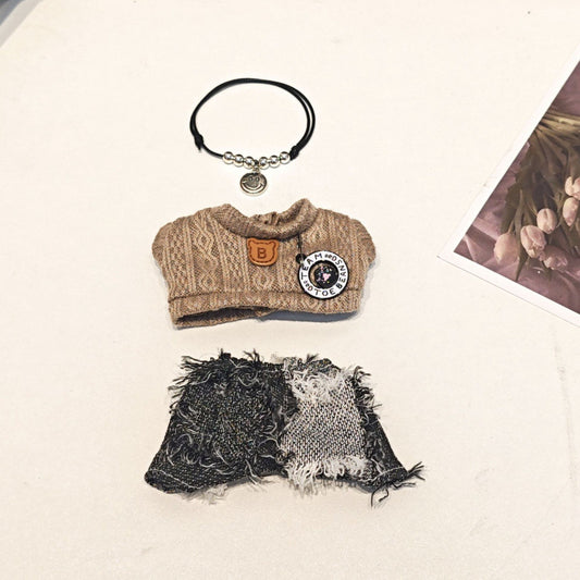 Gray Sweater & Y2K Jeans Doll Outfit – Handmade Rock Style
