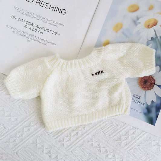 Classic White Knit Doll Sweater – Handmade Pullover for 10/15/17cm