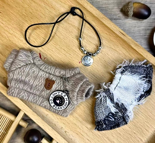Gray Sweater & Y2K Jeans Doll Outfit – Handmade Rock Style