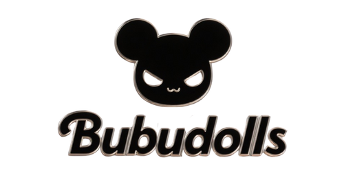 Logo of Bubudolls with a stylized face on a white background