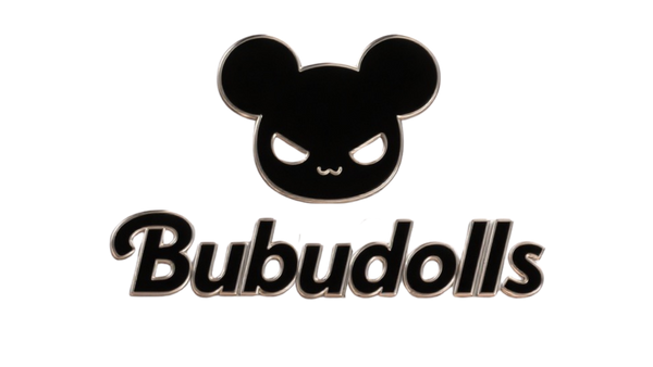 Logo of Bubudolls with a stylized face on a white background
